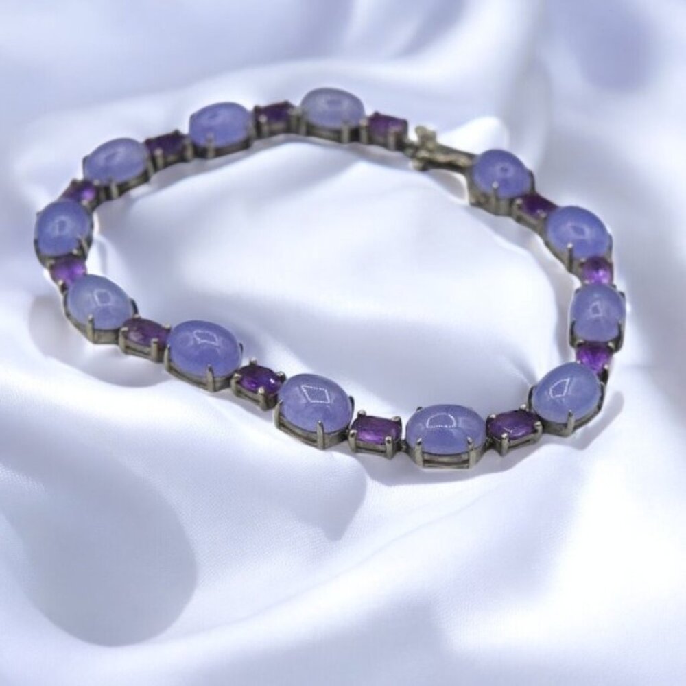 Vintage Lilac Jade & Amethyst Sterling Silver Bracelet